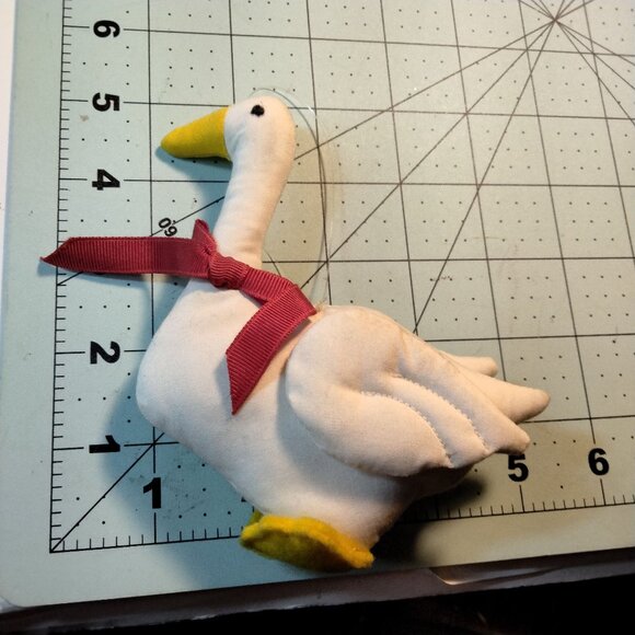 White Goose Ornament Red Bow Handcrafted Fabric - Picture 5 of 7